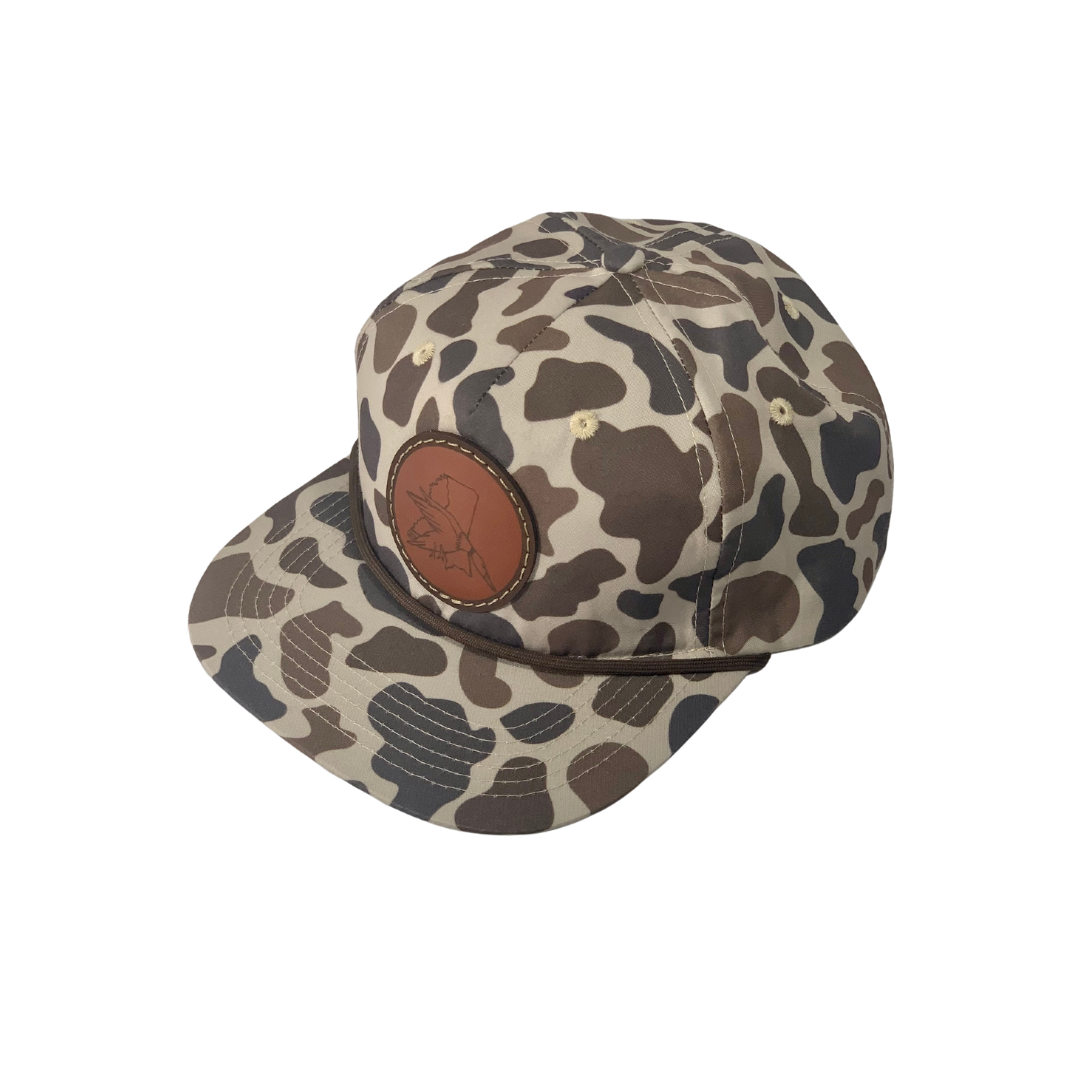 Old School Duck Camo Rope Hat - Wood Duck Logo - Leather Patch Hats