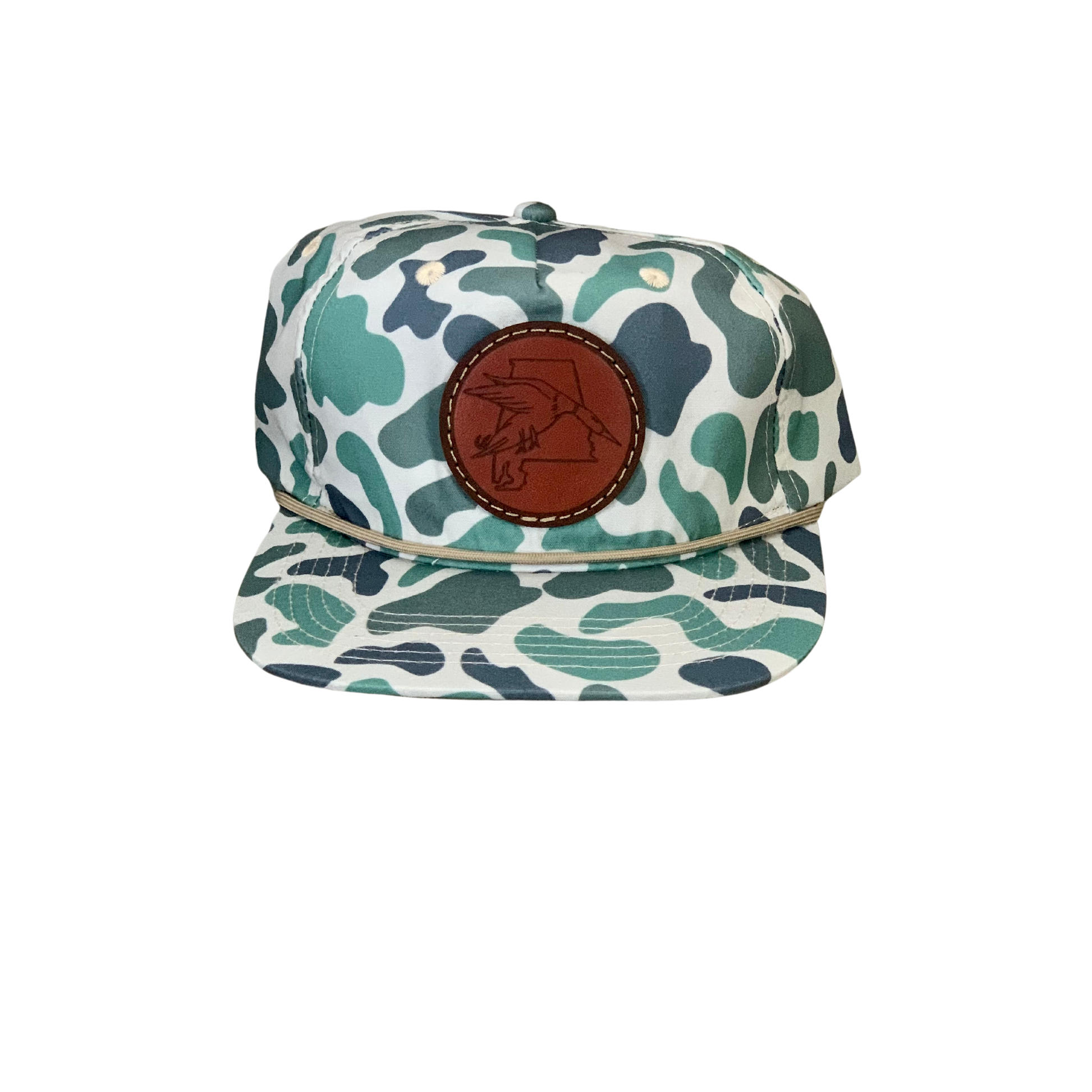100% Cotton Retro Duck Camo/Rope Mesh Leather Patch Snapback Hat